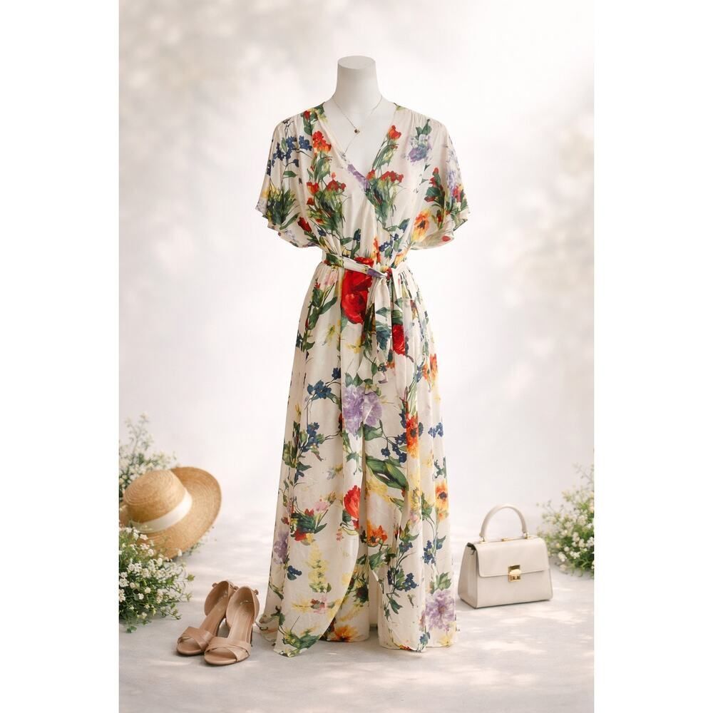 Alice + Olivia Floral Wrap Maxi Dress Silk Feel Romantic Garden Cottagecore TV
